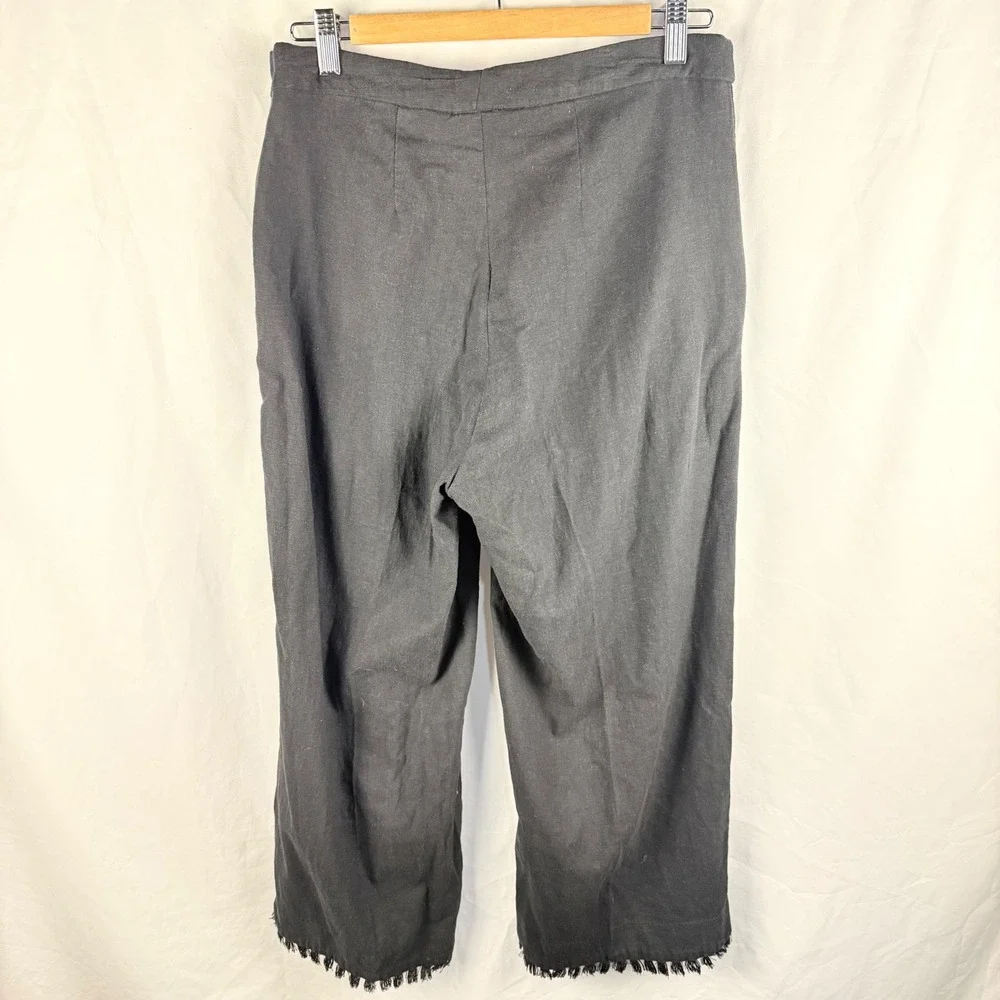 Banana Republic Black Cropped Linen Blend Tassle Hem Ankle Pants Size 4 Casual‎